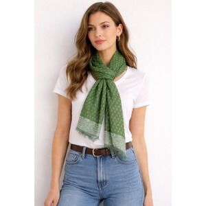Talbots Scarf Cotton Silk Blend Green Pineapple Print 73 x 26 NEW WITH TAGS